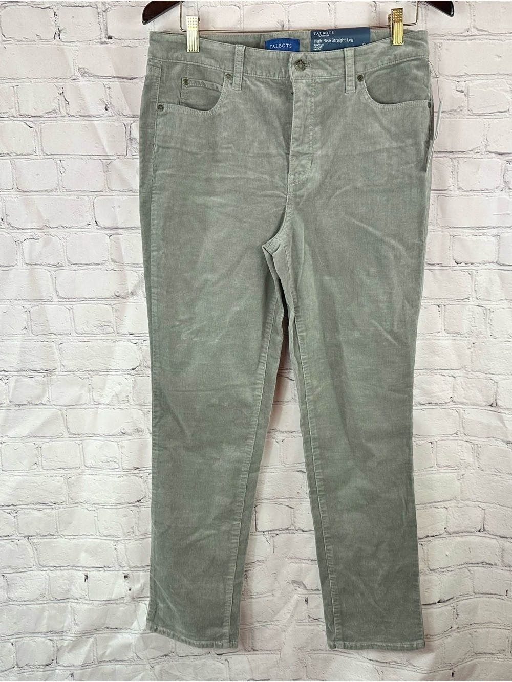Talbots flawless high rise straight leg gray Corduroy Pants petite 8p slimming